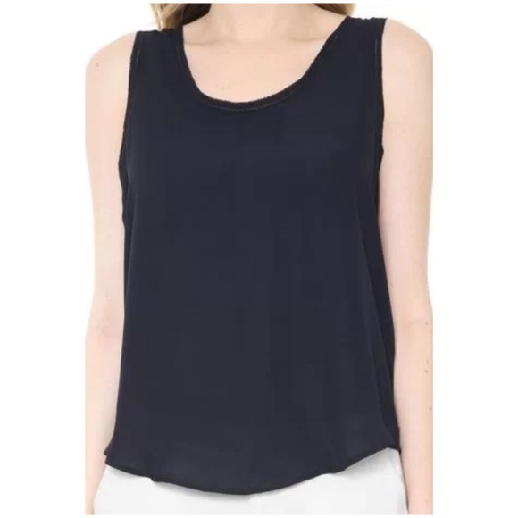 Banana Republic Sleeveless Blouse Navy Blue XS Petite Picot Trim Officecore - Picture 2 of 11